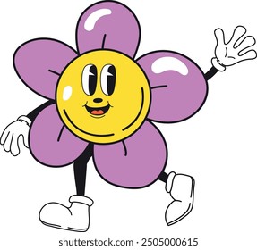 Comic flower character. Retro cartoon style mascot isolated on white background