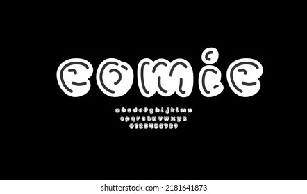 Comic font, cartoon alphabet in the graffiti style, letters and numbers