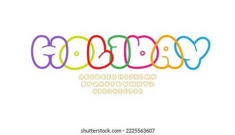 Comic font drawn by line, alphabet in the cartoon style, uppercase Latin letters and Arab numbers