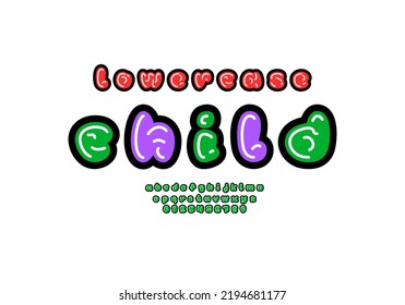 Comic font, kids alphabet in the cartoon style, letters and numbers