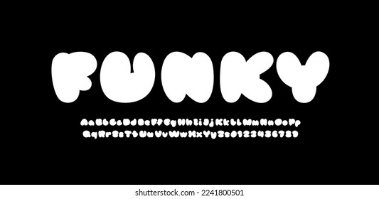 Comic font, simple alphabet in the cartoon style, white letters and numbers