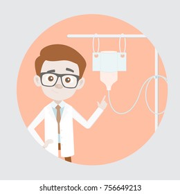 Comic Forensic Pathologist Presenting Iv Fluid Intravenous Drop Saline Drip