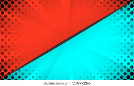 comic frame red and blue halftone abstract background. geometric design. EPS10