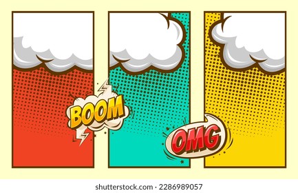 Comic frame set with cloud background