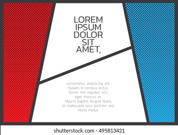 Comic frame space for text and photo. template cartoon concept. red and blue color tone.