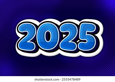 Comic funny blue 2025 text effect poster with cheerful vibes ideal for New Year's Eve parties, end of year events, social media, flyers, promotions, and ads