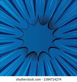 Comic funny burst template with blank speech bubble rays halftone effects. Vector illustration