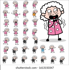 Comic Funny Old Granny Character - Set of Concepts Vector illustrations