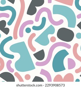 Comic geometric texture background in pop art, graffiti style. Geometric shape, lines, dots seamless pattern. Colorful minimal line doodles print. Geo vector illustration for wallpaper design, fabric