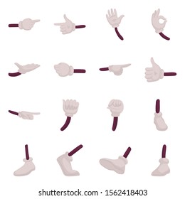 Comic gesture hand vector cartoon icon set.Vector isolated illustration wrist gesture in glove.Icon set of foot and hand comic.