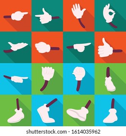 Comic gesture hand vector fiat icon set.Vector isolated illustration wrist gesture in glove.Icon set of foot and hand comic.
