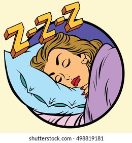 Comic girl sleeping in bed