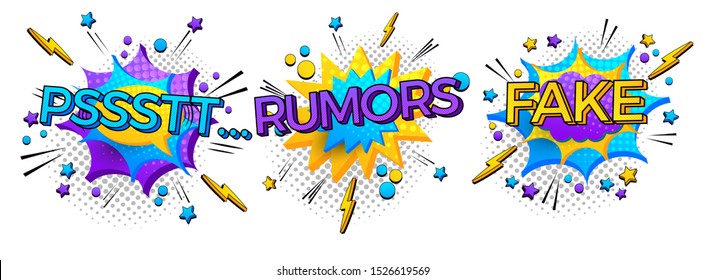 Comic gossips 3d composition with colorful speech bubbles stars halftone effects clouds and inscriptions associated with rumors. Isolated vector illustration