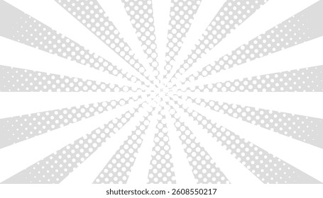 Comic gray beam lines. sun rays effect with halftone. ray sun light. radial circle line. sunburst background. comic background