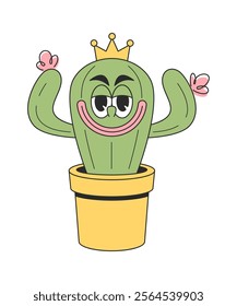 Comic groovy cactus queen character