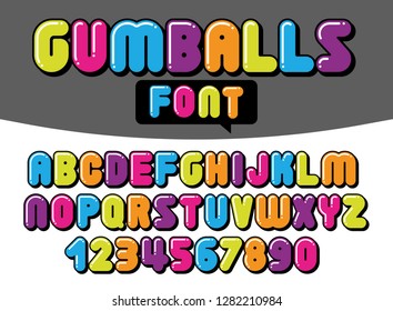 Comic gumball alphabet set. Letters, Funny Colorful Comics Kid Font. - Vector 