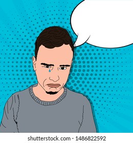 comic guy. pop art retro vector illustration. man in comic style. Success concept. man with a thought. the guy is crying. a tear