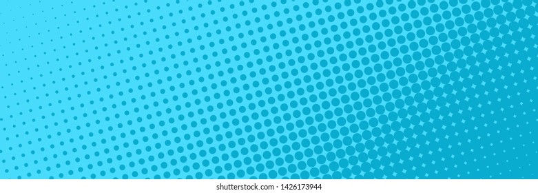 Comic halftone dots background blue color. Comic background. Halftone dots background. Vector illustration