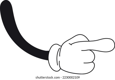 Comic hand pointing finger. Cartoon white glove palm isolated on white background