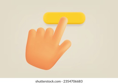 Comic hand pressing button. 3d vector illustration