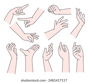 Comic hand vector set. Collection of cartoon character gestures.