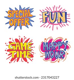 Comic Handlettering art 4 Sets ,good for graphic design resources, posters, pamflets, stickers, prints, books title, and more.