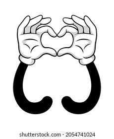 Comic hands both formed shape of heart. Vector love gesture and romance feeling, symbol of figure hands illustration