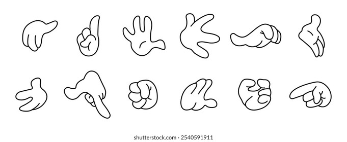  Comic hands. Vintage retro hands in gloves. Comic retro hands in different poses. Isolated mascot character elements