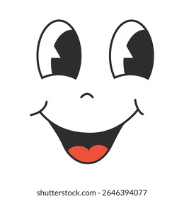 Comic happy face, cartoon retro character of 70s.