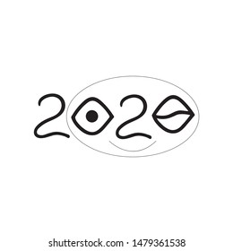 Comic Happy New Year 2020 card. Can be used as postcard, calendar, invitation, greeting, for print.   Vector illustration EPS 10
