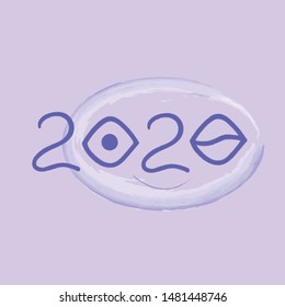 Comic Happy New Year 2020 card. Can be used as postcard, calendar, invitation, greeting, for print.   Vector illustration EPS 10