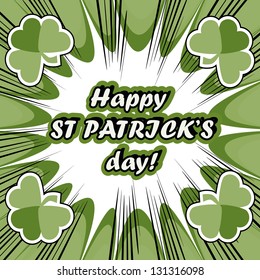 Comic Happy St Patricks Day Card Vector Design Elements background in pop art style
