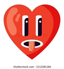 Comic heart element in trendy retro cartoon style. Funny cartoon heart character. Vector illustration of heart element. Sticker pack, posters, prints.