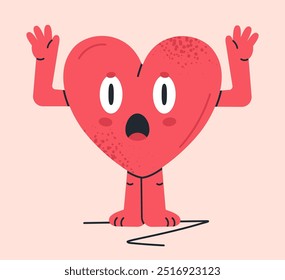 Comic heart shaped mascot. Cute heart character, heart shape with funny emotions flat vector illustration. Heart mascot with funny muzzle