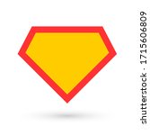 Comic hero icon, symbol shield. Isolated vector on blue background