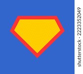 Comic hero icon, symbol shield. Isolated vector on blue background .