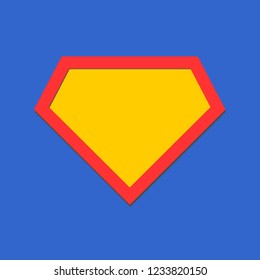 Значок героя комиксов, щит символа. Изолированный вектор на синем фоне.