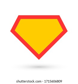 Comic hero icon, symbol shield. Isolated vector on blue background