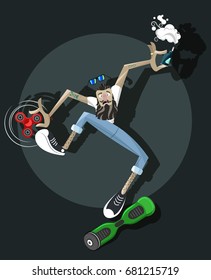 Comic Hipster Character with Trendy Things