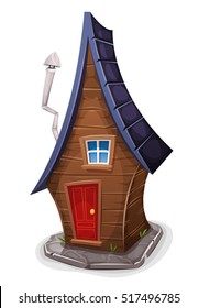 Comic House For Fairy Tales/
Illustration Of A Cartoon Funny Wood House, With Fancy Shape For Fairy Tales