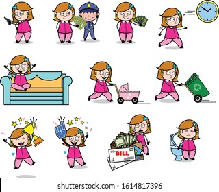 Comic Housewife Characters - Set of Concepts Vector illustrations