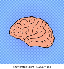 Comic Human brain. Pop Art vintage vector illustration
