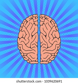 Comic Human brain. Pop Art vintage vector illustration
