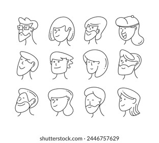 comic human face doodle illustration set