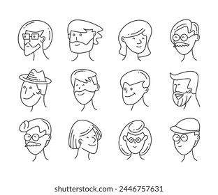 Conjunto de ilustración de garabato de cara humana