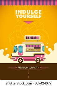 Comic ice cream truck. Vector illustration.