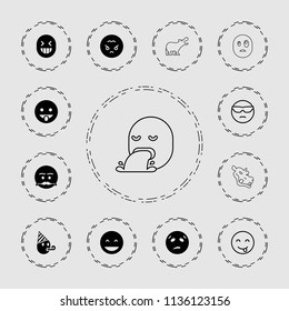 Comic icon. collection of 13 comic filled and outline icons such as laughing emot, sweating emot, angry emoji. editable comic icons for web and mobile.