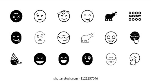 Comic icon. collection of 18 comic filled and outline icons such as jackpot, laughing emot, cool emot, angry emoji. editable comic icons for web and mobile.