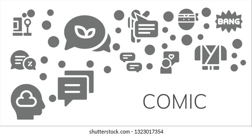 comic icon set. 11 filled comic icons.  Collection Of - Bubbles, Conversation, Thinking, Speech, Ninja, Comic