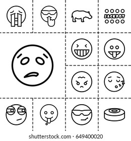 Comic icon. set of 13 outline comic icons such as hippopotamus, jackpot, smoke bomb, laughing emot, cool emot in sunglasses, crying emoji